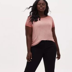 NWT Torrid Washed Pink Relaxed Fit Super Soft Boatneck Short Sleeve Tee Size 1